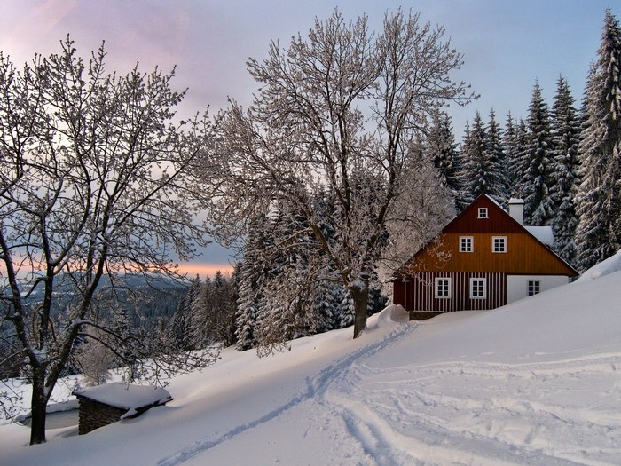 Snowy house in Trutnov, Czech Republic