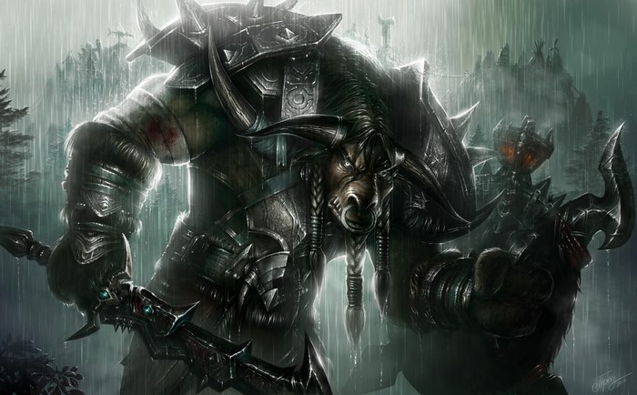 Tauren warrior from World of WarCraft in the rain