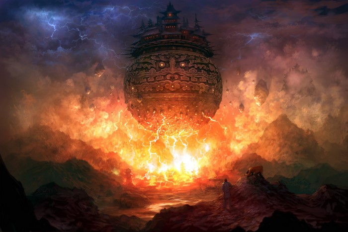 Blade & Soul: Floating Orb and Fiery Landscape