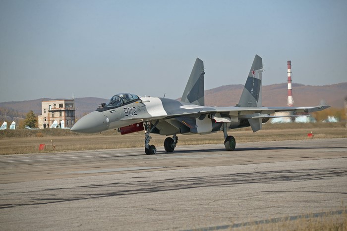 Sukhoi Su-35 fighter jet on a runway