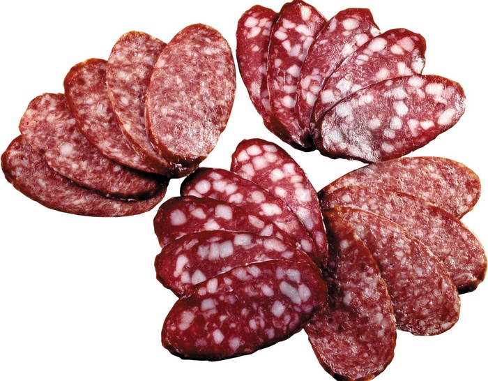 Slices of salami sausage
