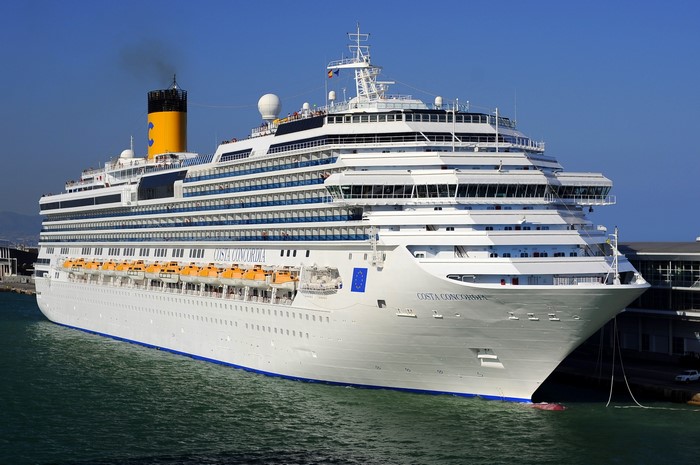 Costa Concordia cruise ship docked at a pier