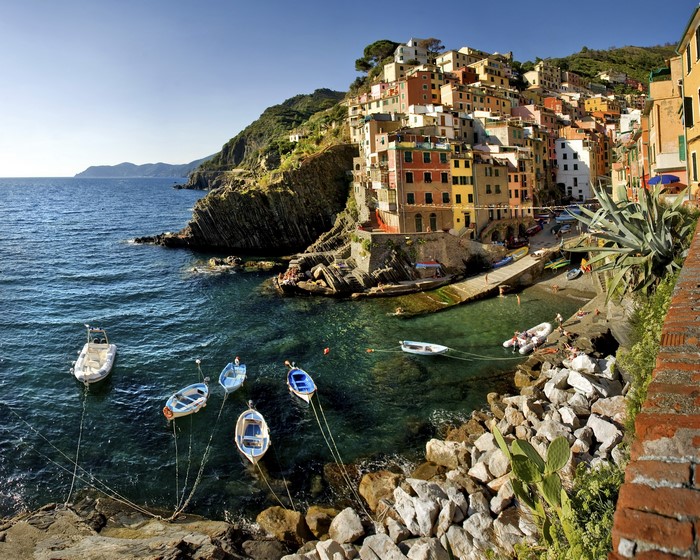 Riomaggiore, Italy coastal village with boats