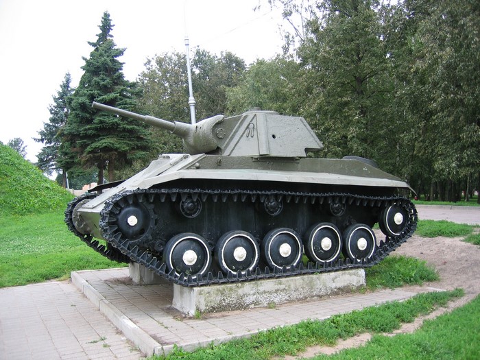 Soviet light tank monument in a park