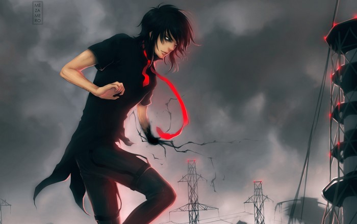 Young man with red tie and dark energy