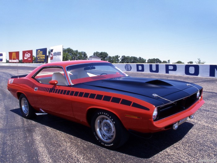 1970 Plymouth AAR Cuda on a Racetrack