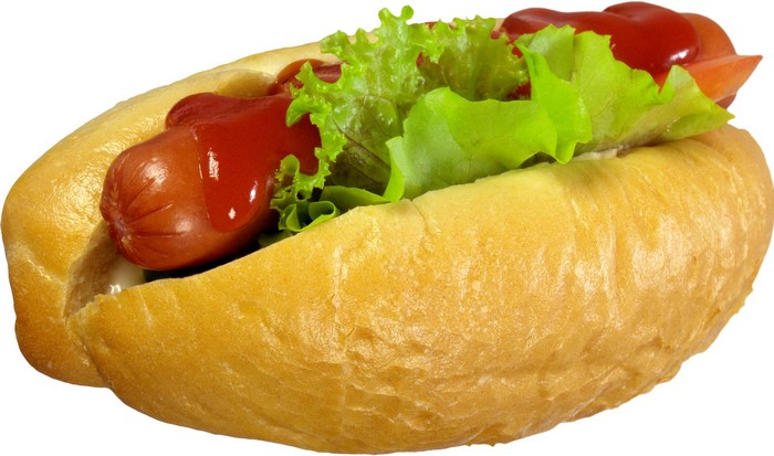 Hot dog with ketchup and lettuce