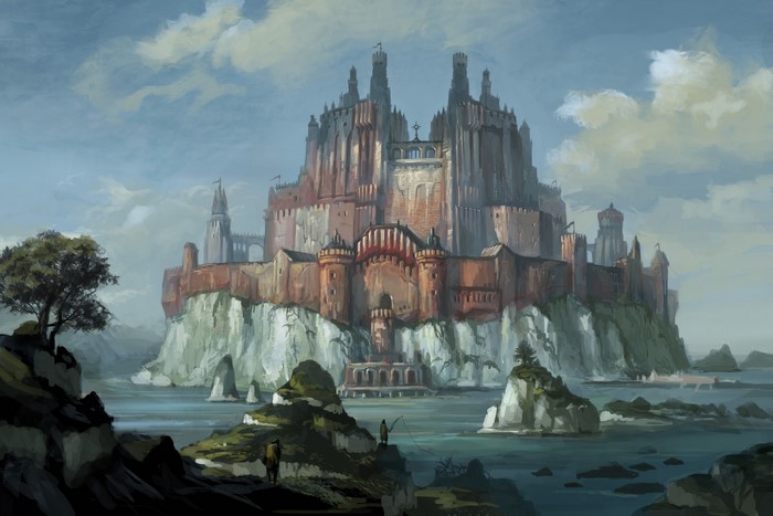 Castle on a cliff overlooking the sea