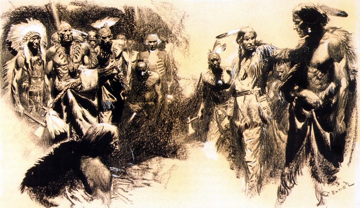 Native American Chiefs and Warriors in a Gathering