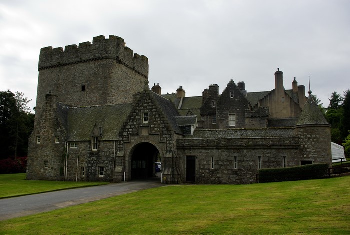 Castle with stone tower and arched entrance