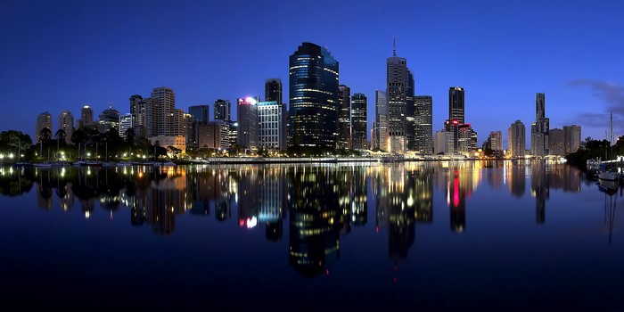 Brisbane City Skyline at Night with River Reflection