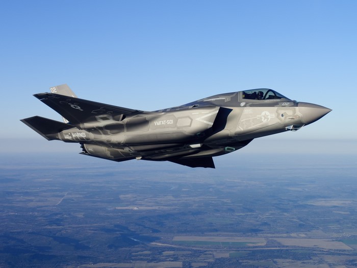 F-35B Lightning II fighter jet in flight