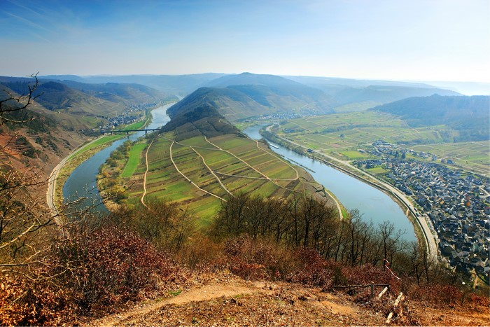 Moselle River loop and vineyards in Germany