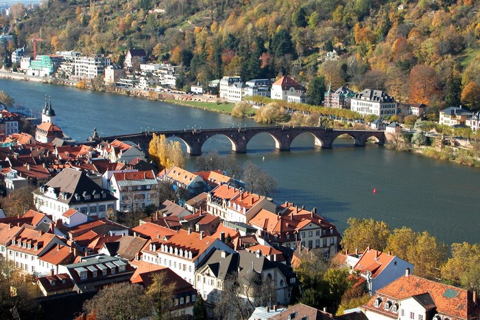 Heidelberg, Germany cityscape with bridge over river