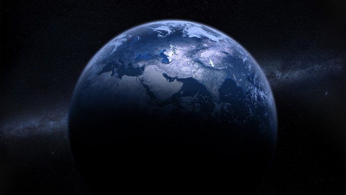 Earth from space with stars and galaxy
