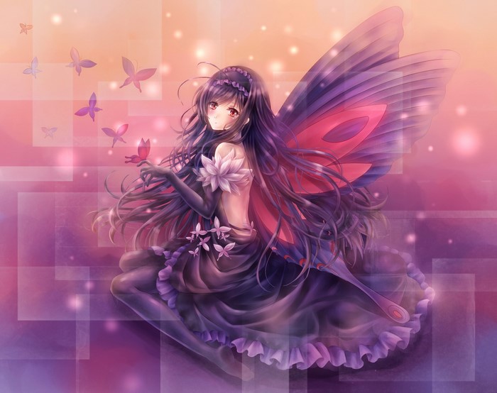 Girl with butterfly wings and butterflies