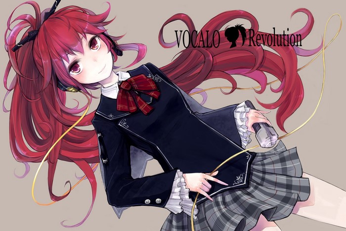 Girl with red hair and headphones holding a microphone