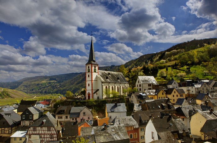 Church in a German Village on a Hillside
