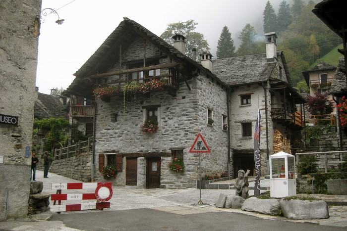 Stone houses in Sonogno, Ticino, Switzerland