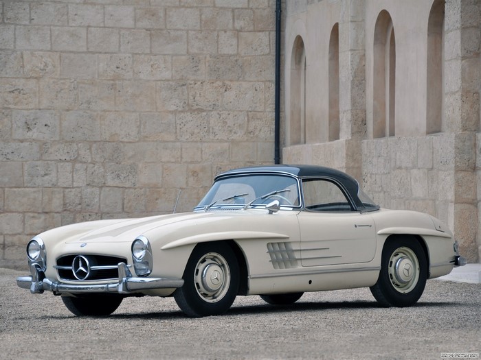 Cream Mercedes-Benz 300 SL Roadster with Black Top