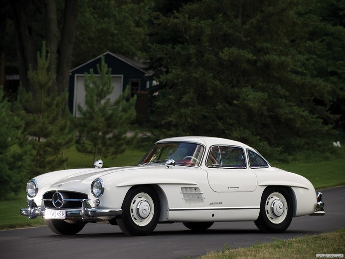 White Mercedes-Benz 300 SL Coupe on a Road