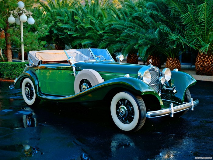 Green Mercedes-Benz 540K convertible classic car
