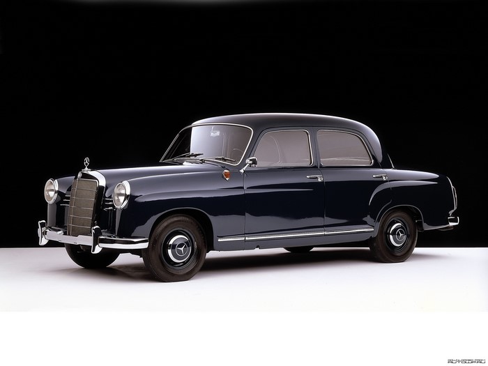 Dark blue Mercedes-Benz sedan from the 1950s
