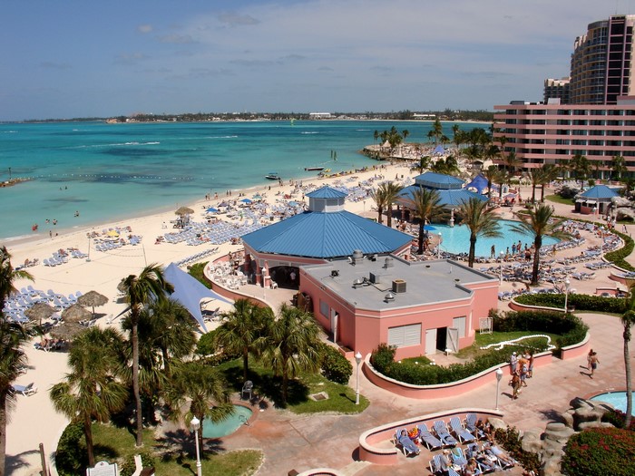 Resort on a tropical beach with turquoise water