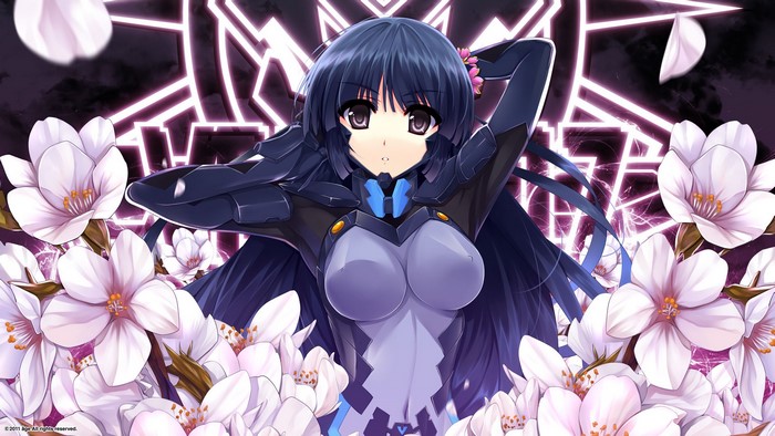 Character from Muv-Luv surrounded by flowers