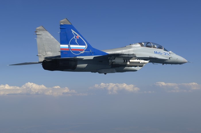 Mikoyan MiG-35 fighter jet flying in the sky