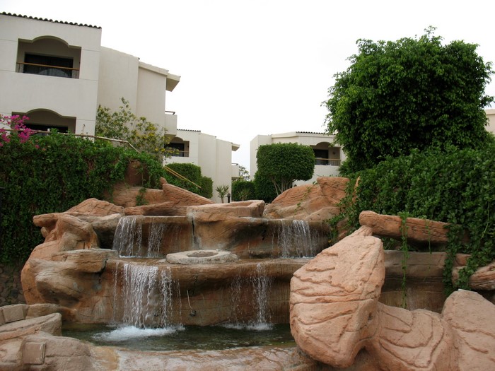 Resort waterfall and buildings in Sharm El Sheikh, Egypt