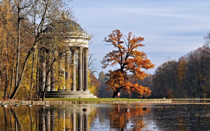 Nymphenburg Park in Munich, Germany with autumn foliage