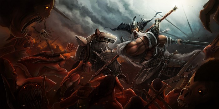 Diablo III: Barbarian fighting demons