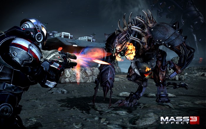 Mass Effect 3 Soldier fighting a Krogan