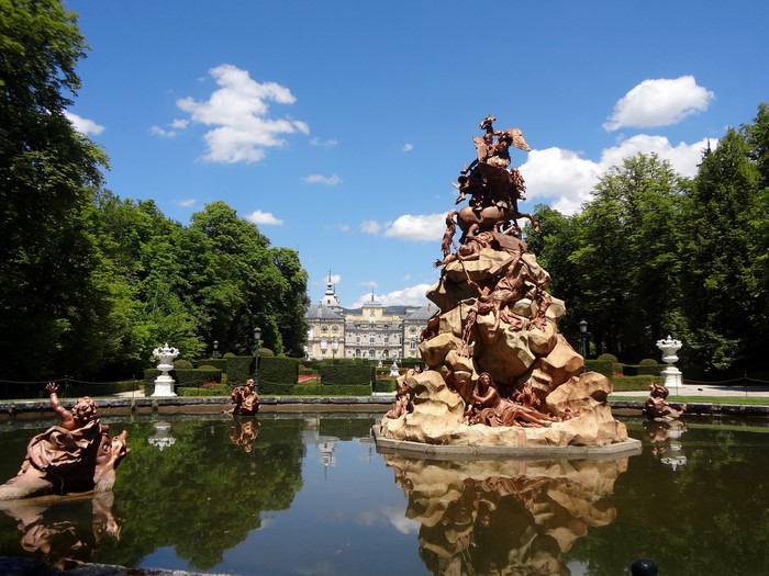 Fountain and Palace Gardens in Madrid, Spain