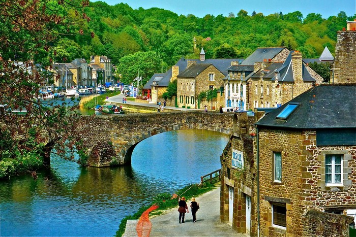 Stone bridge over a river in Dinan, France