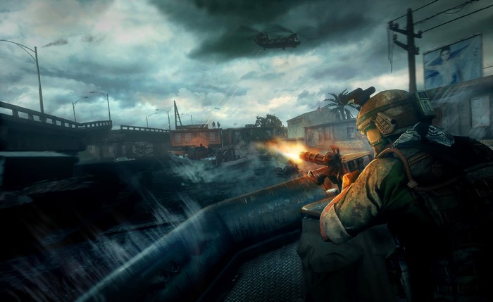 Soldier firing a minigun in Medal of Honor