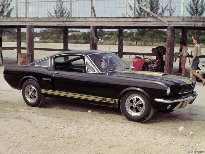 Black 1966 Shelby GT350H Mustang at Racetrack