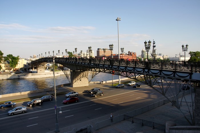 Bridge over river in Moscow with cars