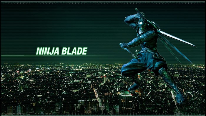 Ninja Blade character over a city at night