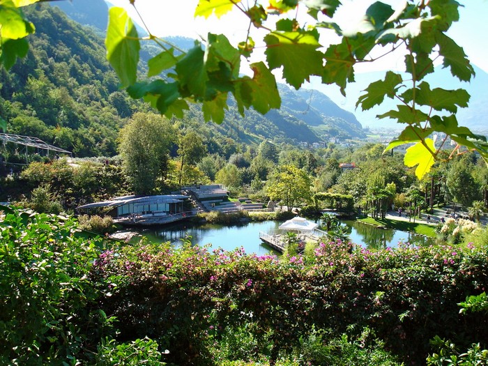 Botanical Gardens in Italy with a Pond and Mountains