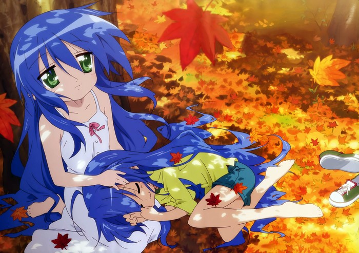 Konata and Kagami from Lucky Star in autumn