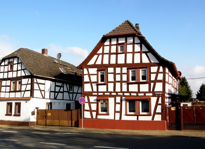 Half-timbered houses on a street in Germany