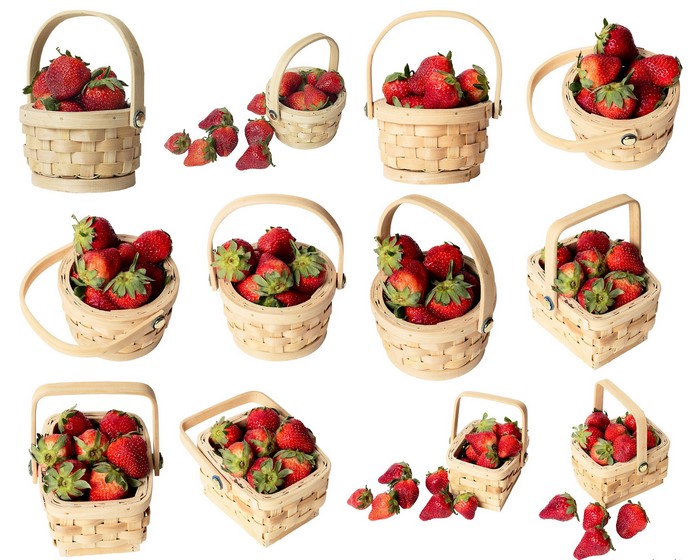 Strawberries in woven baskets