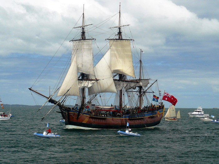 Tall Ship Sailing with Police Boats