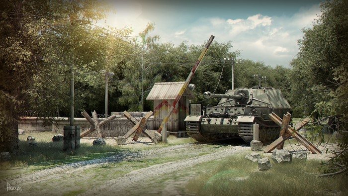 Ferdinand Sd.Kfz.18 SPG at a checkpoint