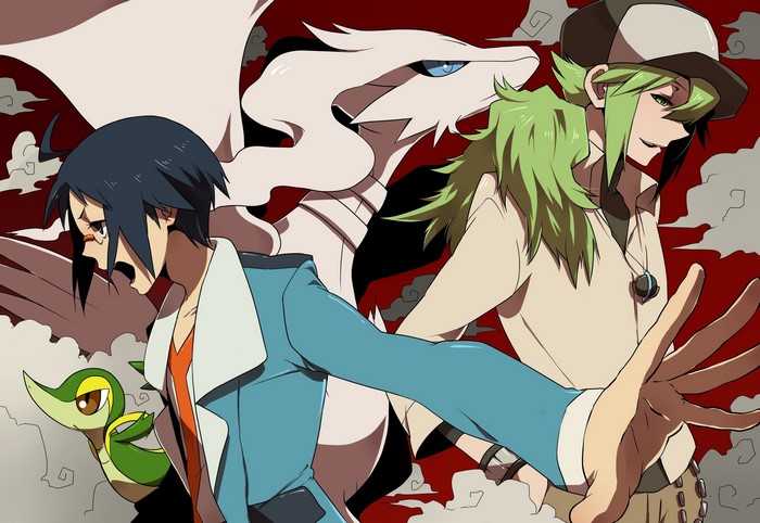 Reshiram, N, and Cheren from Pokemon