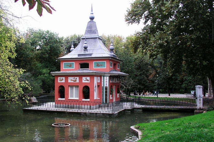 Pagoda house on a pond in a park