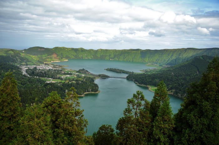 View of Sete Cidades lake and village, Azores, Portugal