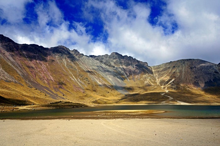 Mountains and lake with dramatic clouds